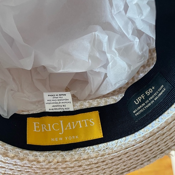 Eric Javits Look Again Packable Squishee Fedora Sun Hat cream Black Band - Picture 4 of 9